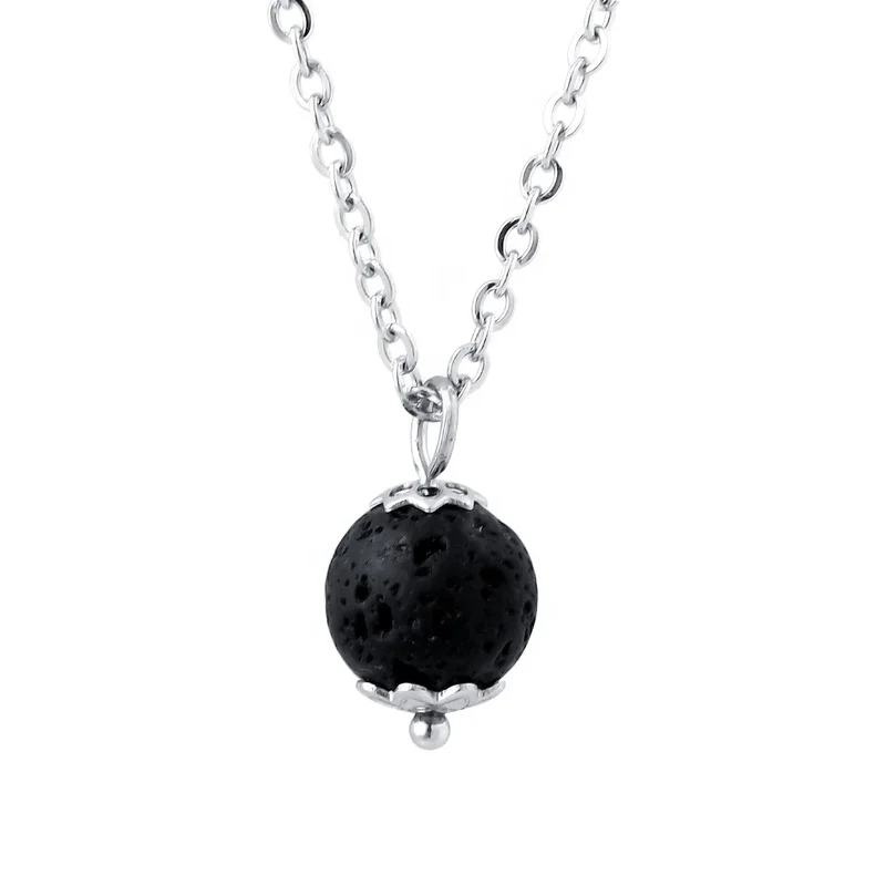 wholesales price Lava stone stainless chain pendant quantum negative ion lava stone pendant