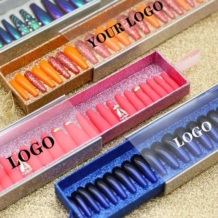 Tstory 2021 New Arrival Grey color 24pcs OEM custom coffin false nail pre-design artificial finger press on nails