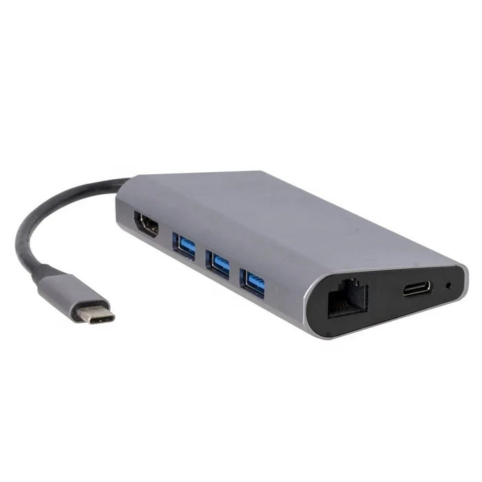  8-портовый многофункциональный компьютер USB C Ethernet-разветвитель 8 в 1 с U3 * 3 + SD TF RJ45 PD пользовательский