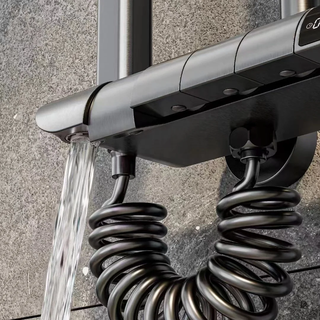 Automatic Luxury Bathroom System Digital Display Piano Key Brass Shower Faucet Constant Temperature Mixer Shower Set