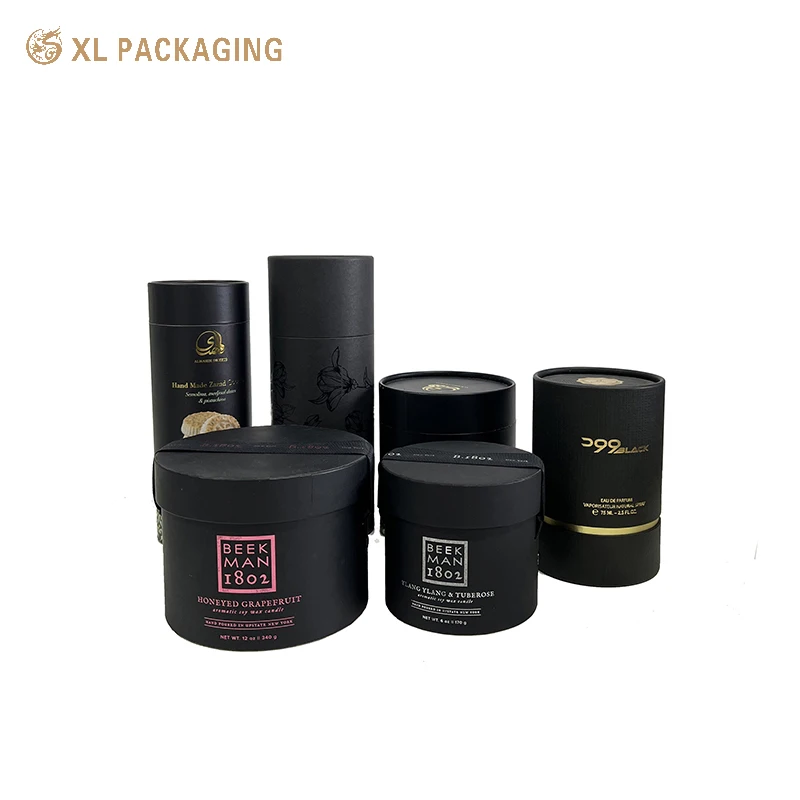 Custom Premium Matt Black Paper Tube Cardboard Round Gift Box Cylinder For Perfume Bottle Packaging