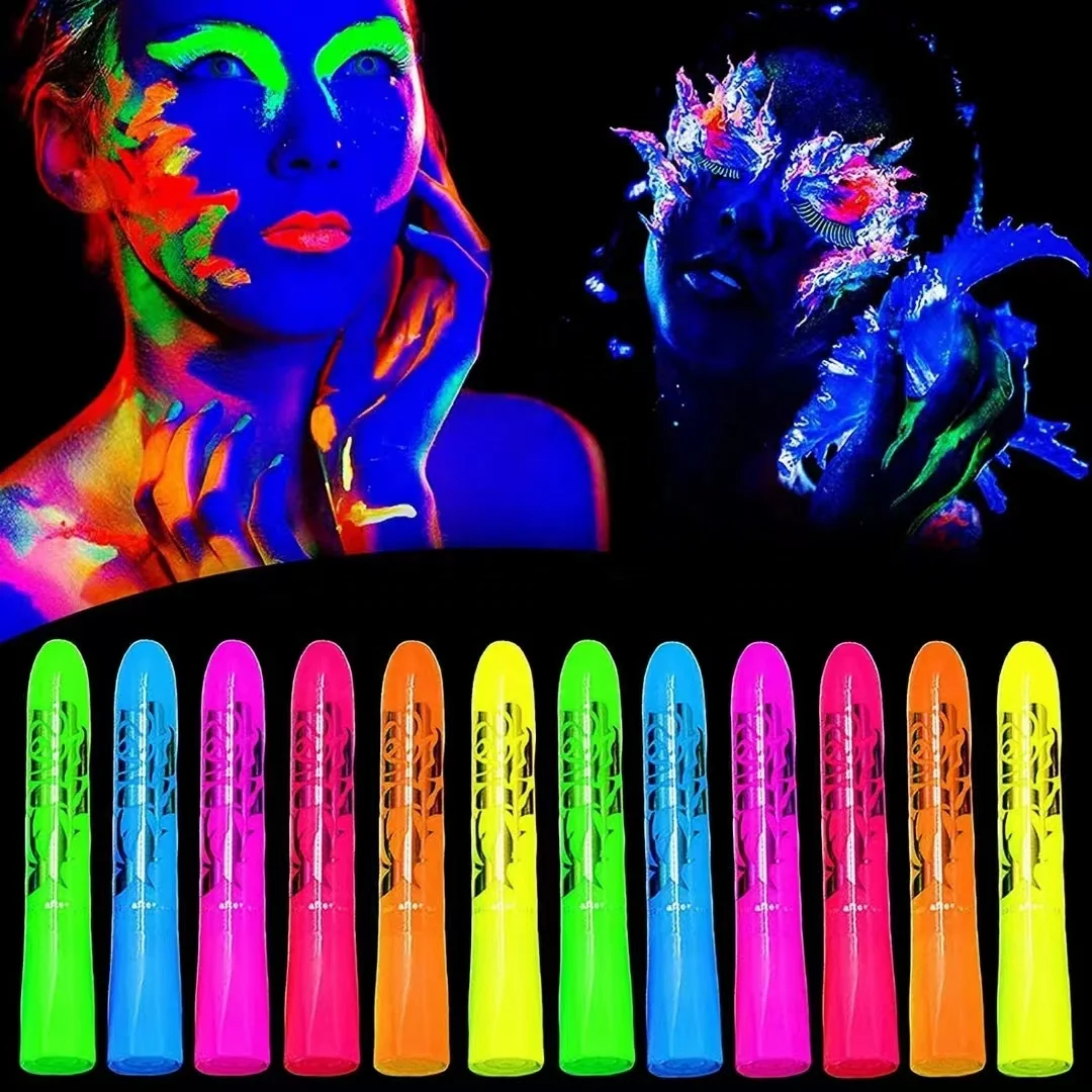 Meidugaga Glow in The Dark Under UV Light Halloween Makeup Face Painting  Non-toxic Body  Face Paint Crayon Stick