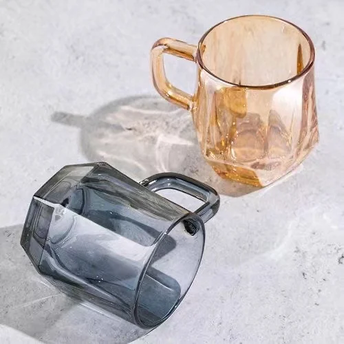 hot selling glass beer mug whiskey mug wide mouth hexagon coffee cup milk glass