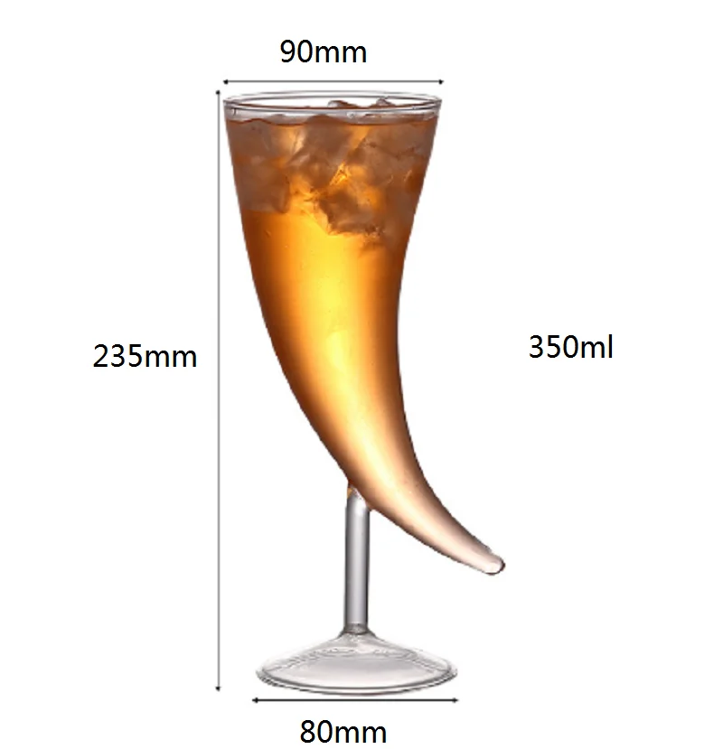 Ice cream cup juice drinking glasses 350ml cocktail glass crescent moon wine glass on horn shaped wine glass cup