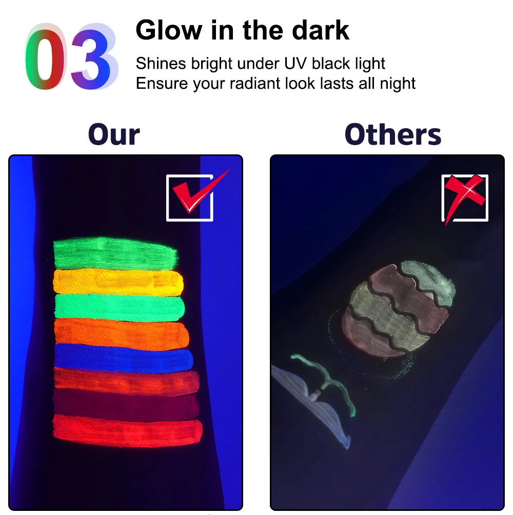 8 Luminous Facial Colour Bodypaint Black Light 12 Color Neon Painting Uv Tube Pcs Glow In The Dark Body Face Paint Set