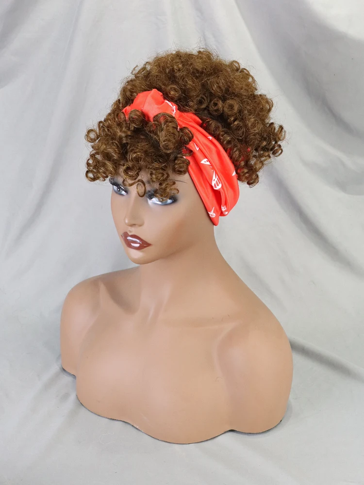 Brazilian Virgin Afro Wig With Headband Glueless Short Bob Wig For Black Women Machine Made Non Lace Pixie Curly Human Hair Wig