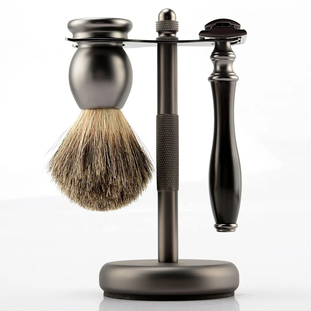 Высокое качество частная марка матовый черный металлический парикмахерский станок для бороды мужской набор ухода за