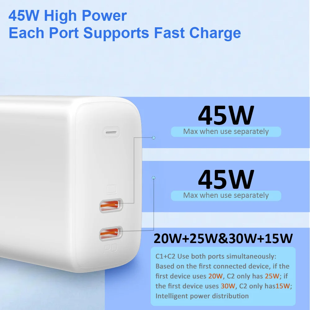 Portable GaN Usb Type c Qc3.0 Mobile Phone Laptop Mini 40w 45w Pd Dual 45 w Eu Us Pd45w 35w Wall Charger For Samsung Macbook