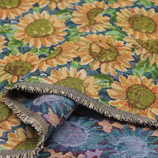 Vintage Oil Painting To Sunflower Jacquard Fabric Luggage Clothing Fabric Decorative Cloth