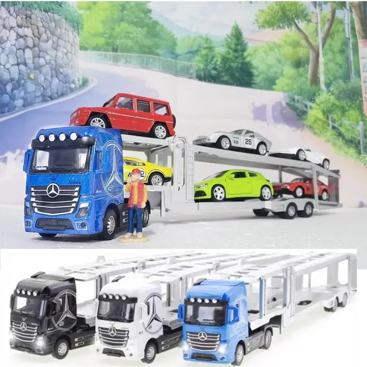 1:50 Alloy Die Casting Truck Head Toy Container Truck Pull Back Light Engineering Transporter