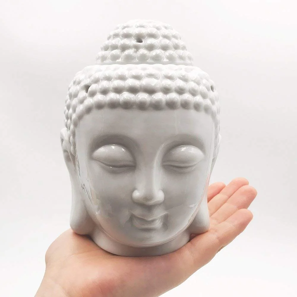 Factory Ceramic wax tart melts essential oil burner candle  holder  buddha head shape in white or black