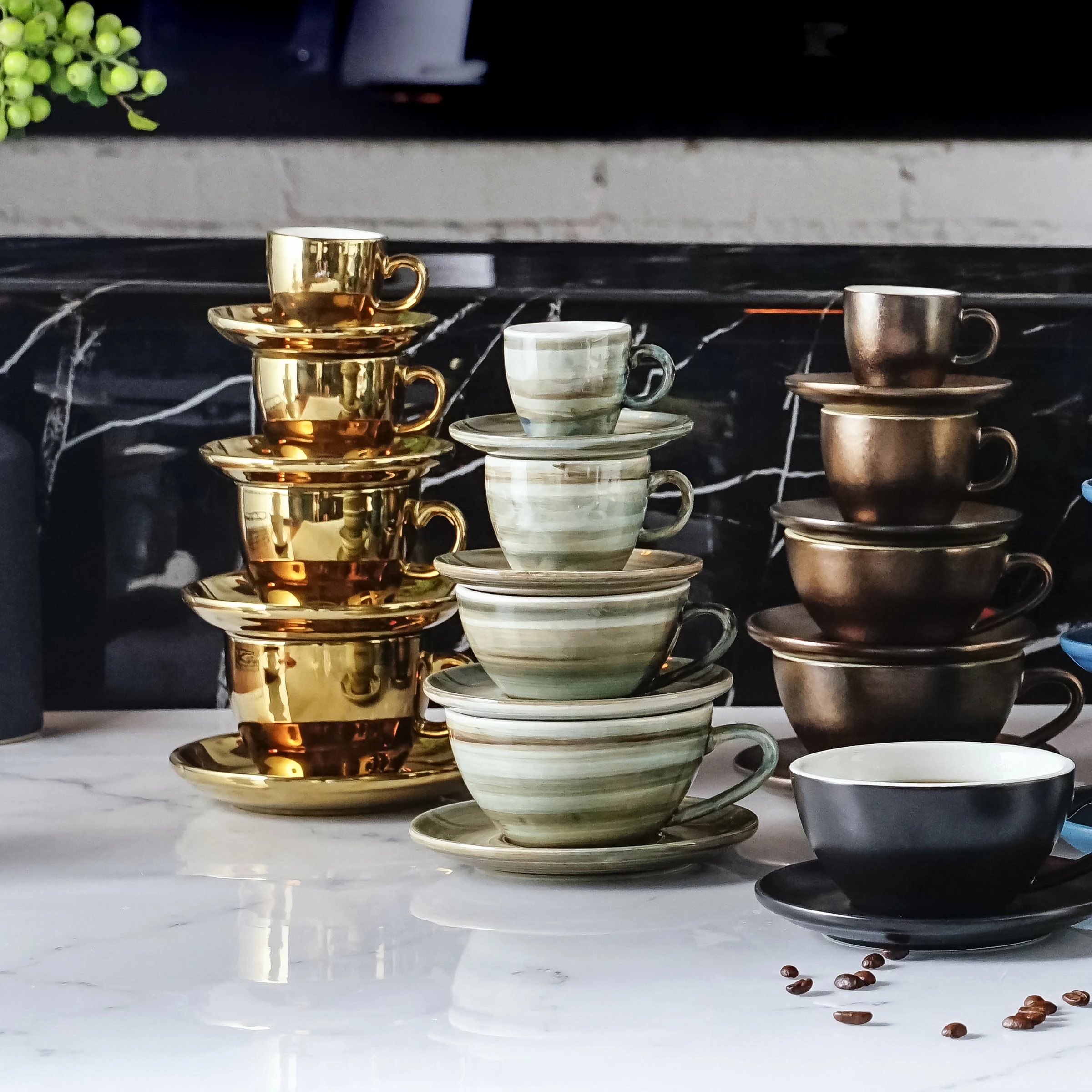 Popular Modern Electroplated gold Espresso cup & saucer Cappuccino cups in custom colors or logo for coffee shops