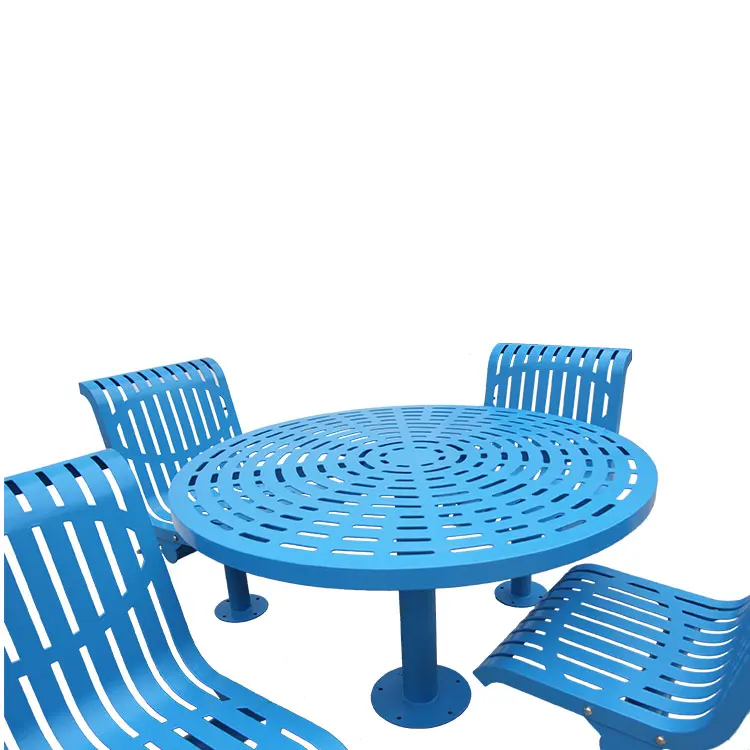 Outdoor commercial metal picnic table with 4 chairs garden furniture steel dinning table outside patio coffee table chair set