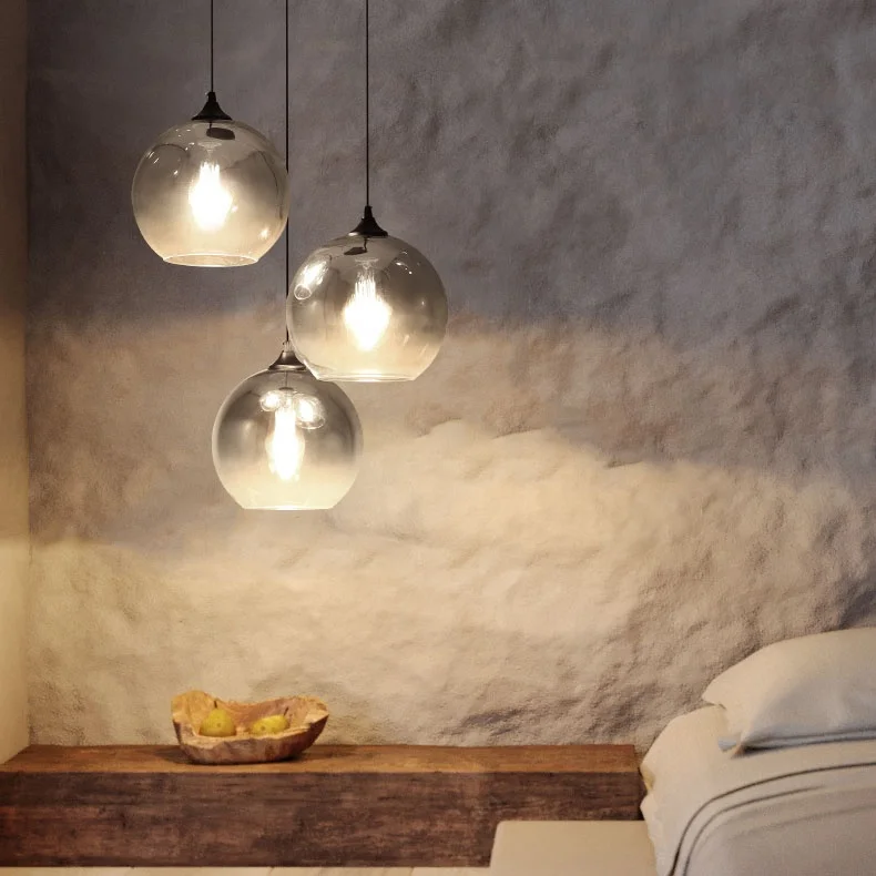 Kitchen restaurant decorative E27 led hanging lamp clear ball shape hand blown nordic modern glass pendant light