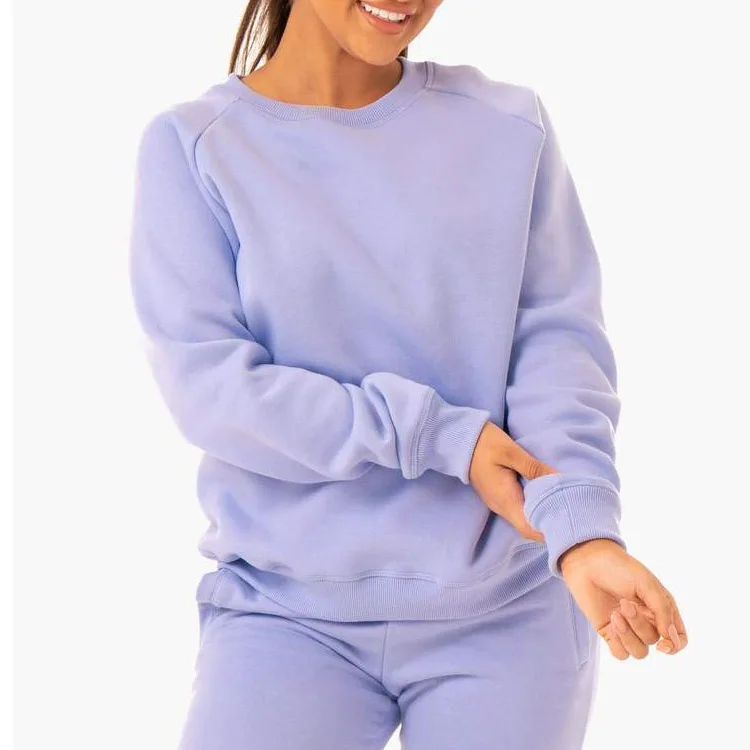 Winter Spring Fleece Interlock Fabric Light Color Long Sleeve Sweatshirt Sports Bottoms Jogger Ladies Tracksuit