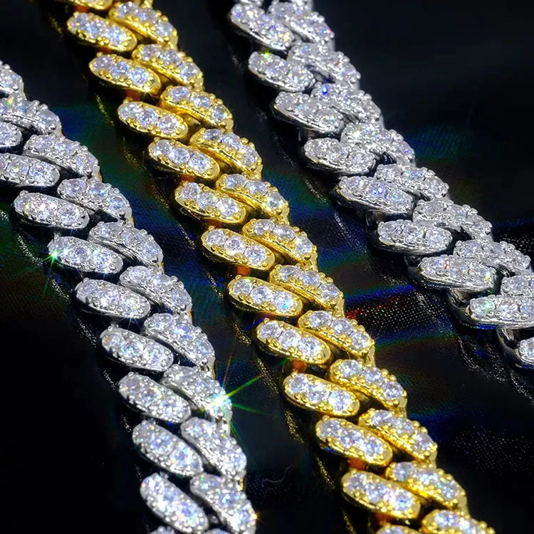 925 Silver 10mm 6mm Wide Hip hop Cuban Chain Free Fire Moissanite Diamond Single row necklace link chain