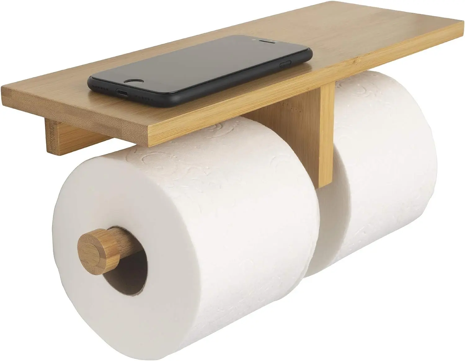 Современный настенный держатель из натурального бамбука, двойной держатель для туалетной бумаги с удобной полкой