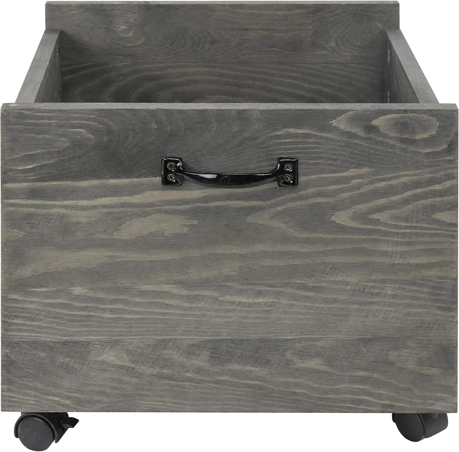 Vintage Grey Wood Vinyl Record Holder Storage Rolling Crate with Casters, Decorative Box for LP Records,Wood Crates for Storage