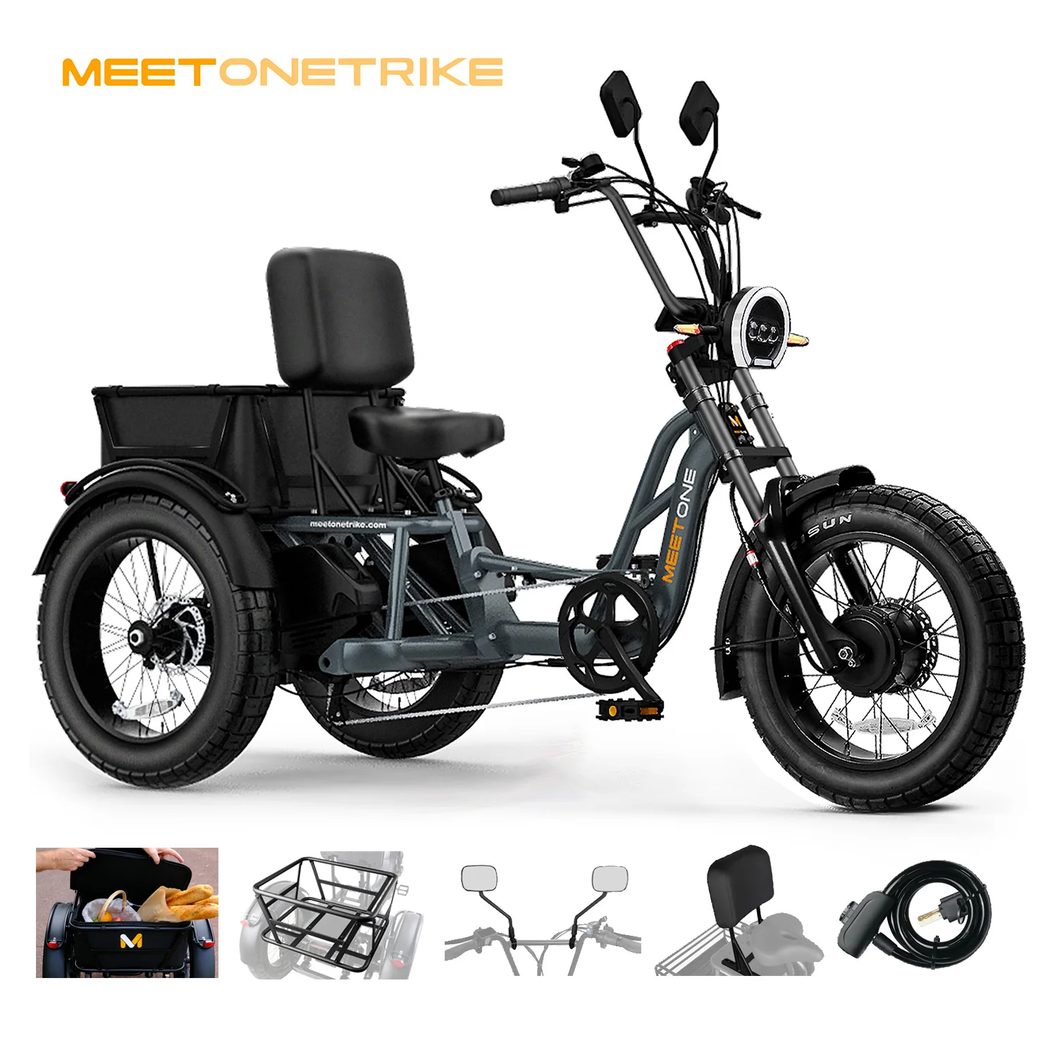 High Quality Cargo Fat Tire Double Batteries Lithium 3 Wheel Electric Bicycle 20inch Etrike Cargo Electric Tricycle for Adults
