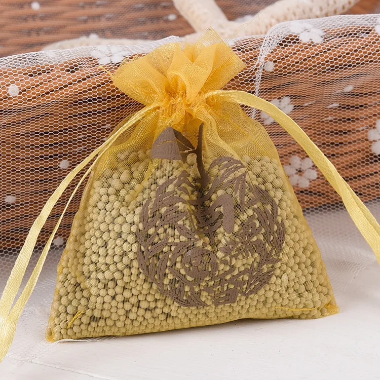 
Wholesale Custom Organza Yellow Jewelry Mesh Dust Wedding Bag Toy Wedding Sheer Pouch with Printing on Bag or Ribbon Drawstring 