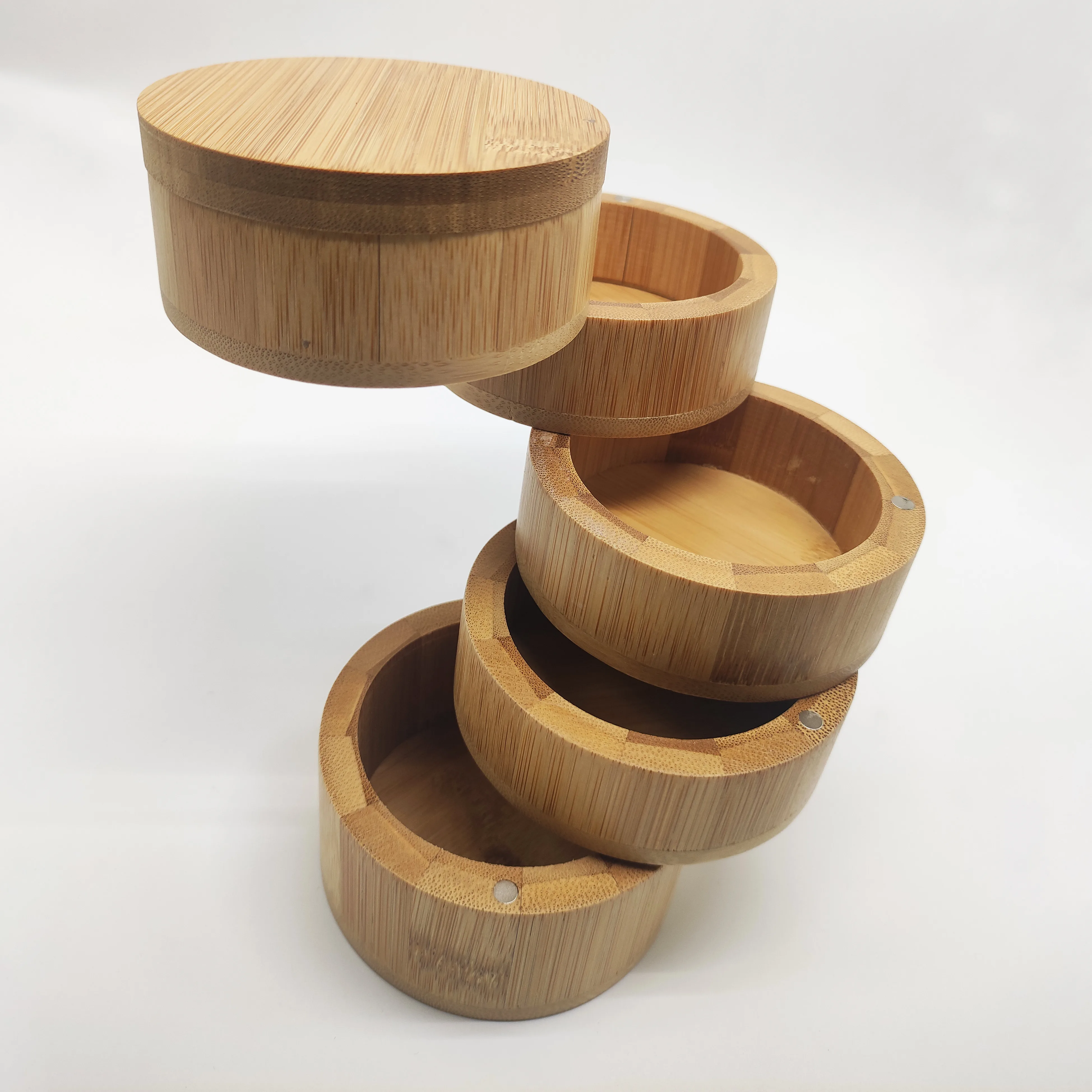 ECOLINK кухонные бытовые принадлежности, 5 ярусов, банка для хранения соли и трав, круглые магнитные бамбуковые контейнеры для специй