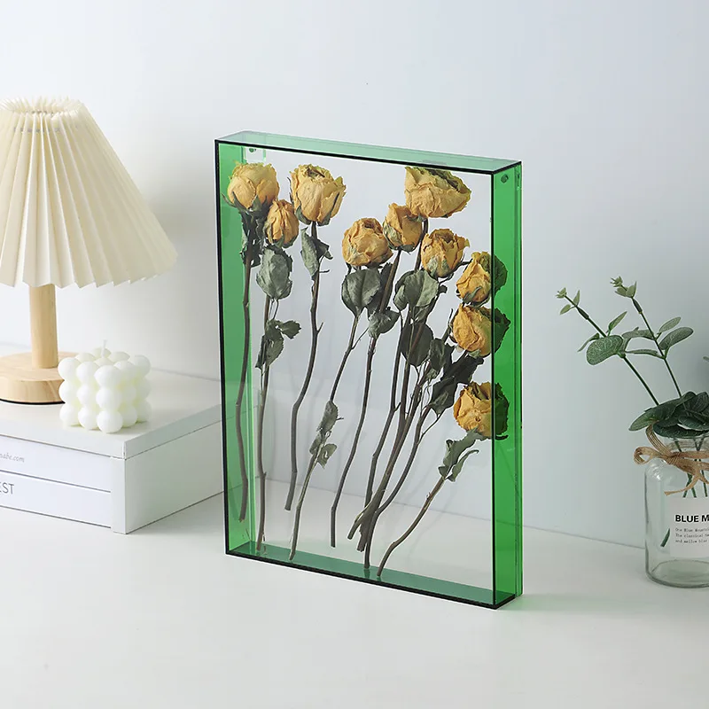 ACRYLIC HOLLOW PHOTO FRAME DRIED PERMANENT FLOWERS SPECIMEN DISPLAY STAND DIY HANDICRAFTS FRAME MEMORIAL ORNAMENTS