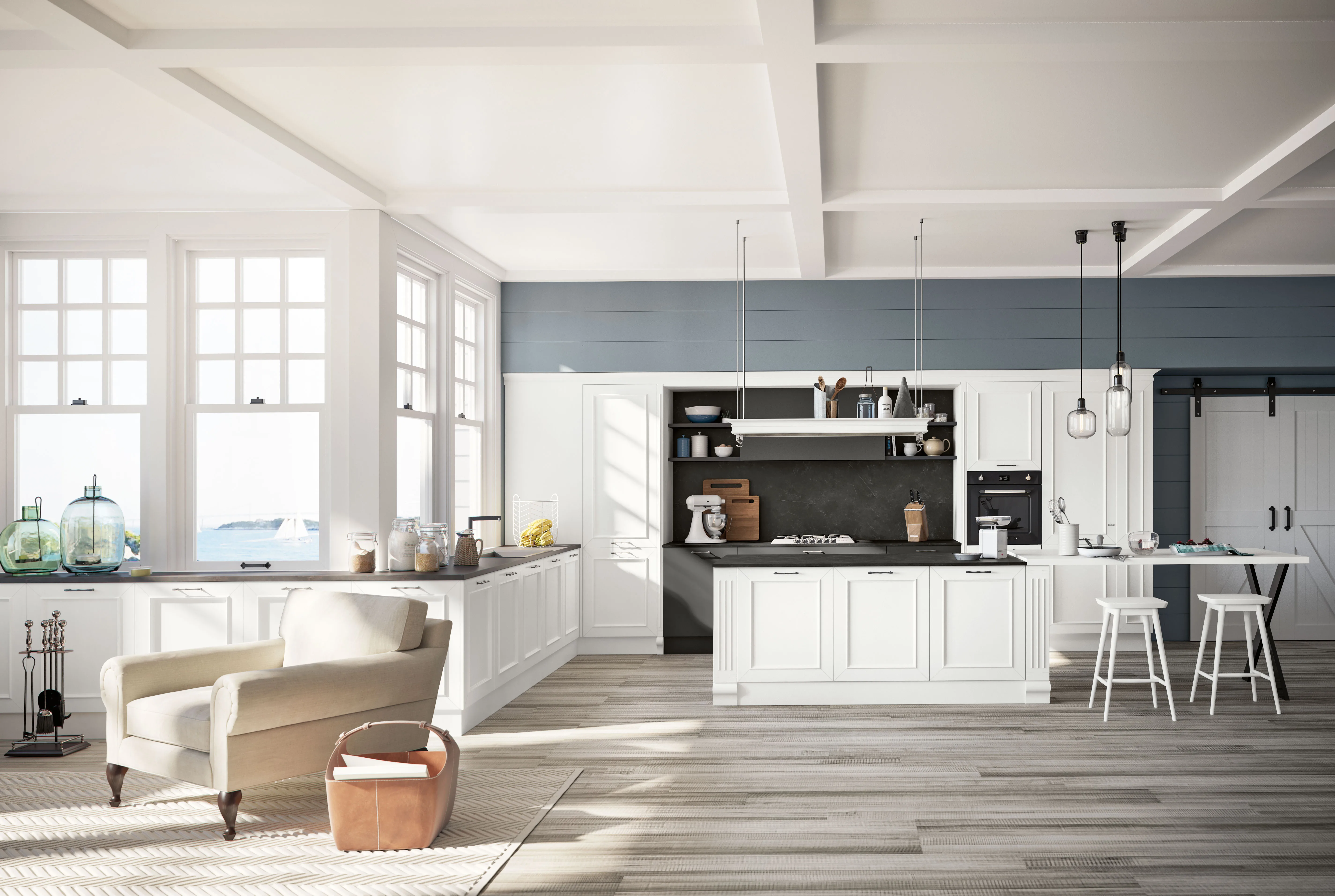 project design L shape flat pack kitchen cabinet