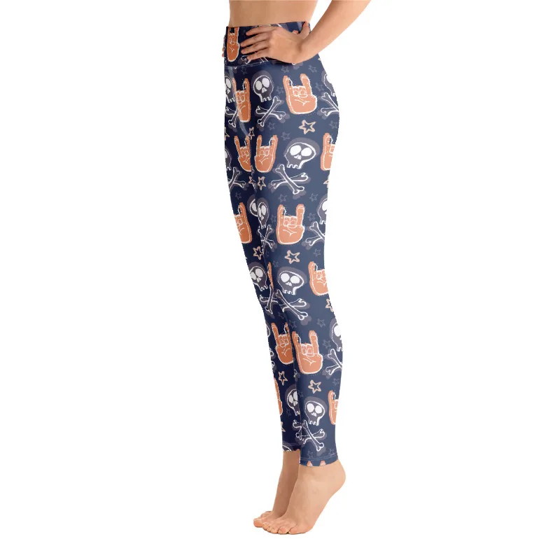 Manufacture Quality Four Ways Stretch Skinny Tights Ultra Soft High Waist Women Pants Rock Pop Girls Skulls Teenager Leggings