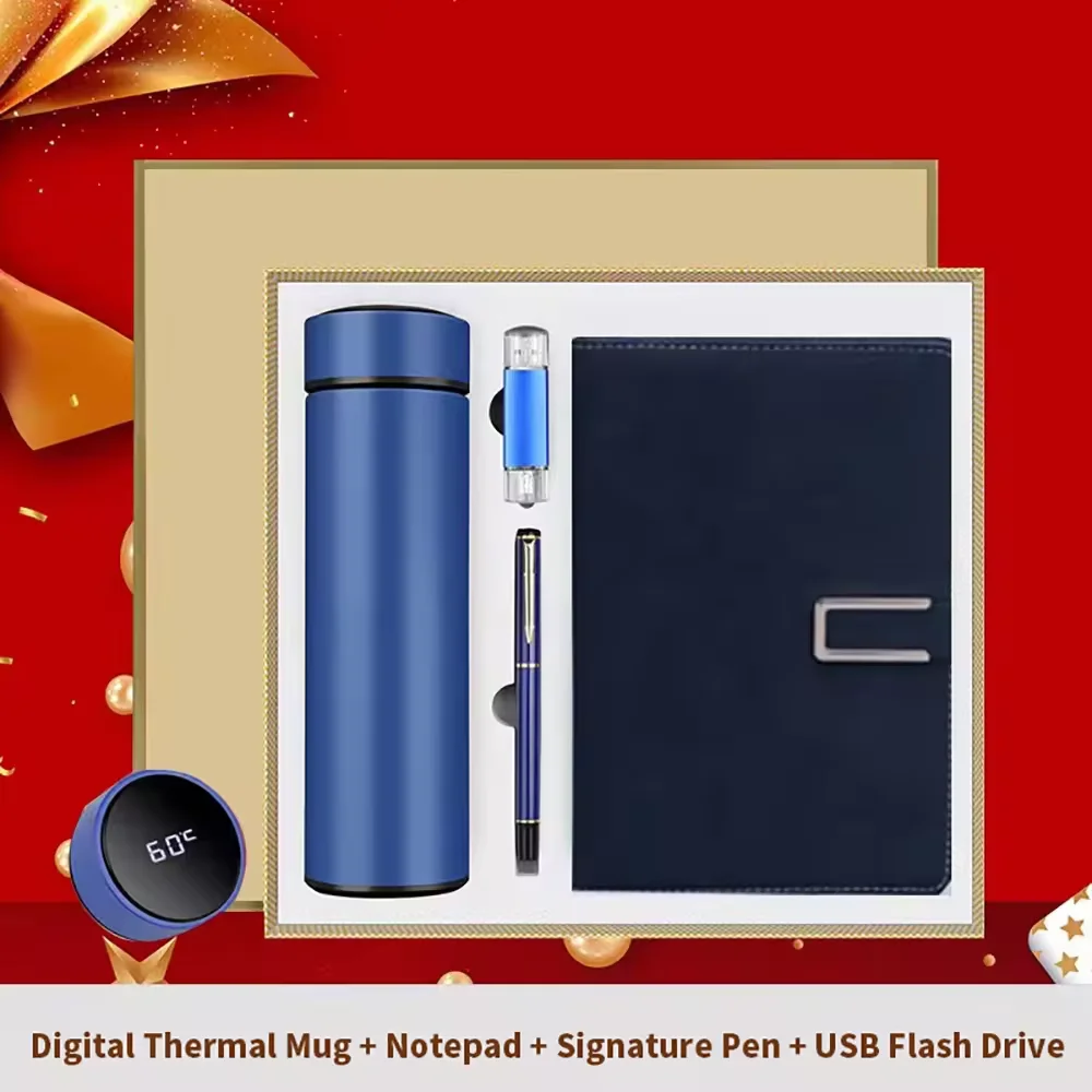 Customized corporate gift set leather composition book notebook diary Thermos Cup with pen and umbrella gift set