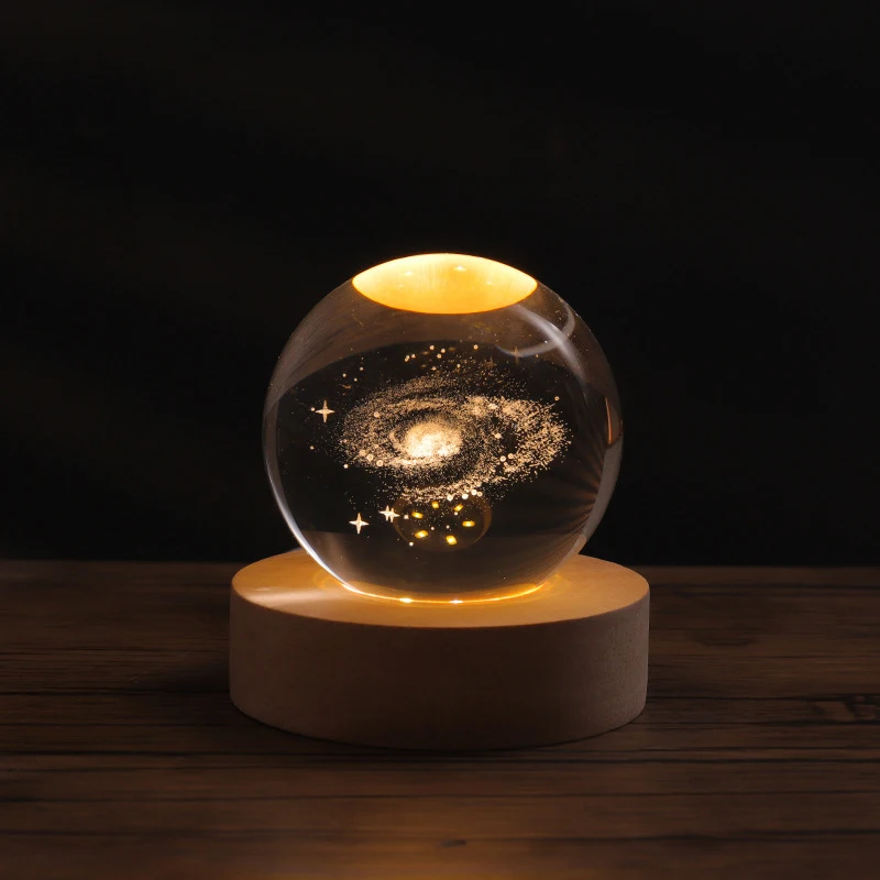 Stable 3D Luminous Solar System Crystal Ball Decoration  Led Night Lights Art Crystal Ball Night Lamp Desktop Home Decor