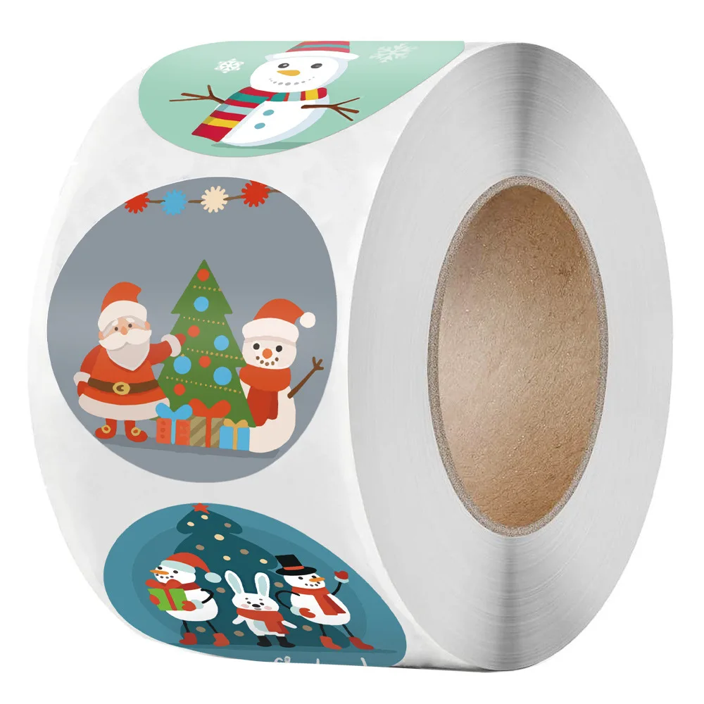Hot Selling Art Paper Adhesive Stickers Paper 1.5inch Round Christmas Stickers Roll For Holiday Decorations
