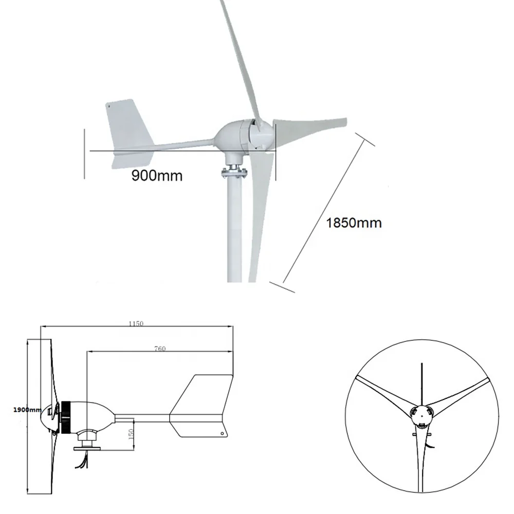 Horizontal Axis Wind Turbine 1200w  Wind Generator  3 Blades 12v 24v 48v  With Waterproof