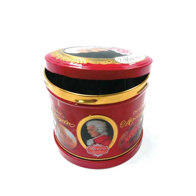 Screwed lid custom round musical chocolate tin box vintage merry go round toy music box rotating tin carousel music box