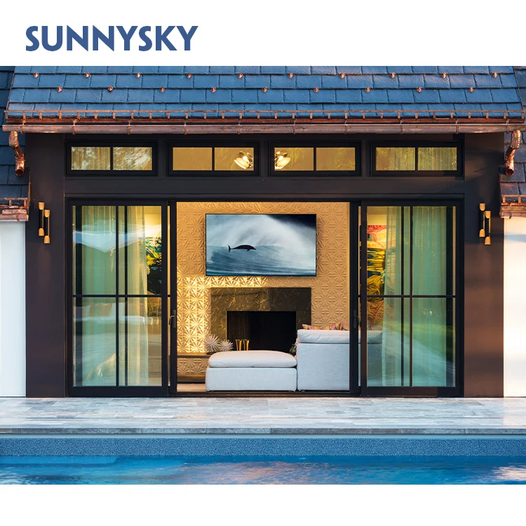 Sunnysky Современный Дизайн 96x80 раздвижные двери для патио стеклянные бескаркасные алюминиевые