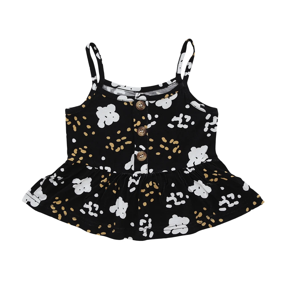 Popular Hot Sale Summer Style Slip Dress Horn Button Elastic Waistband Baby Girl Dresses 6 Months