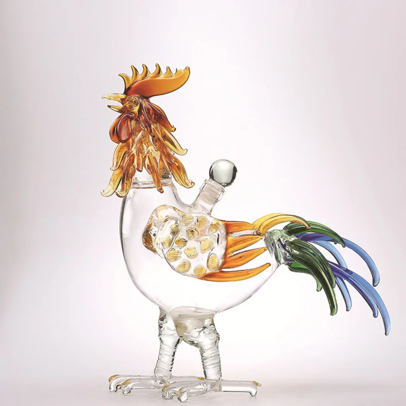 500ml/1000ml Animal glass bottle zodiac rooster decanter thick hollow high borosilicate glass decanter chicken
