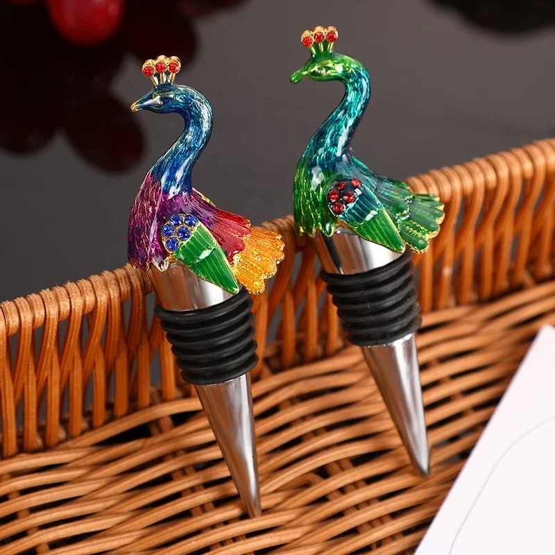 Enamel Colored Diamond Peacock Decorative Wine Bottle Stopper Reusable Vacuum Seal Home Bar Accessory Wine Corker