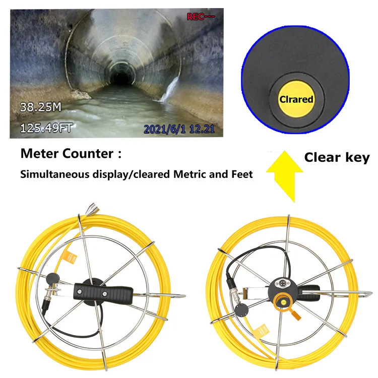 9 Inch 50M Cable with Meter Counter Sewer Pipe Inspection Camera Drain Sewer Pipeline Industrial Endoscope DVR Video Recording