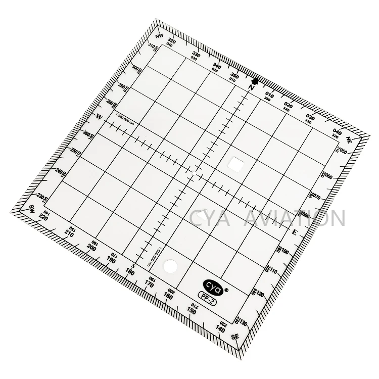Premium resin plastic square navigation protractor with symbols & holes for flying school students map reading