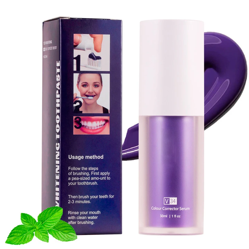 V34 Color Corrector Toothpaste Teeth Whitening Home Use Purple Toothpaste Teeth Whitening Accessories Teeth Whitening Products