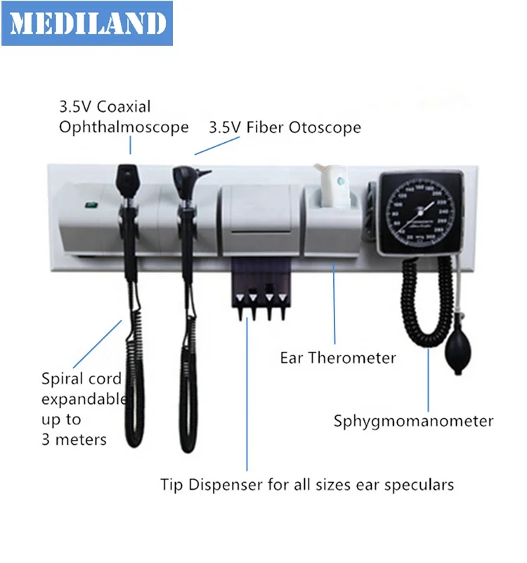 
ML-1050 Hot Sale Wall Mount ENT Products Diagnostic Set with 3.5V coaxial Ophthalmoscope Otoscope thermometer sphygmomanometer 
