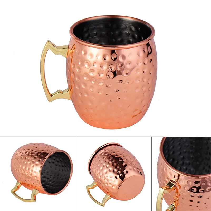 Moscow Mule Mugs 18 oz Hammered Copper Cups with 304 Stainless Steel Lining and Gold Brass Handles Perfect for Cold Drinks Beer