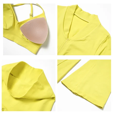 Женский топ на молнии 2024 спортивный костюм бюстгальтер расклешенный бесшовный одежда для фитнеса тренировки тренажерного зала комплект из 3 предметов йоги