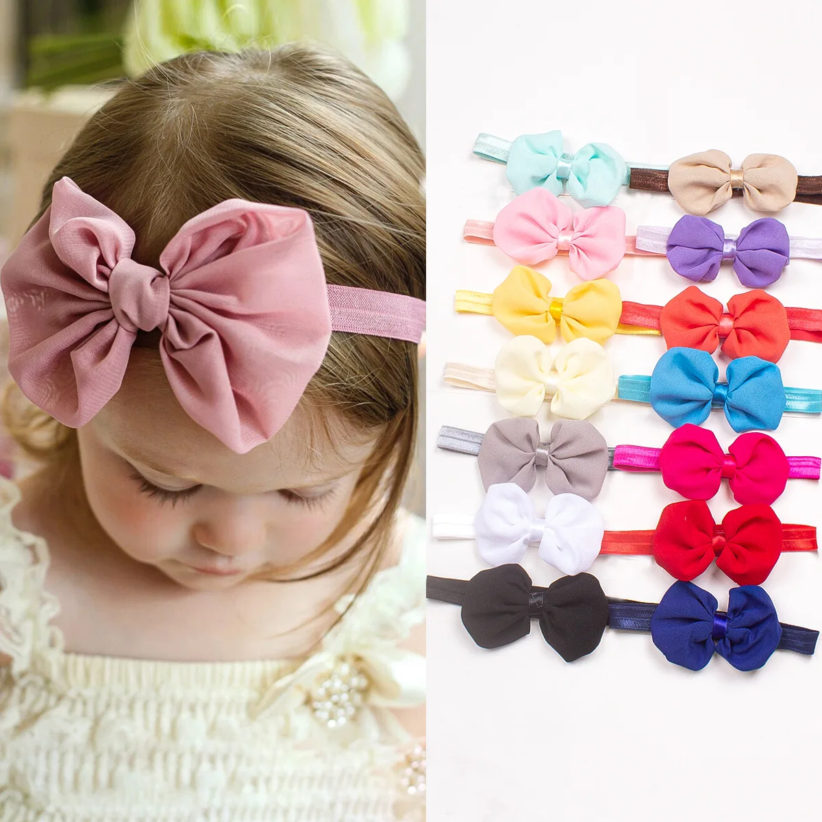 Handmade New Classic Bowknot Headband Elastic Baby Bow Hair Decor for Spring Sweet Custom Design with Free Gift