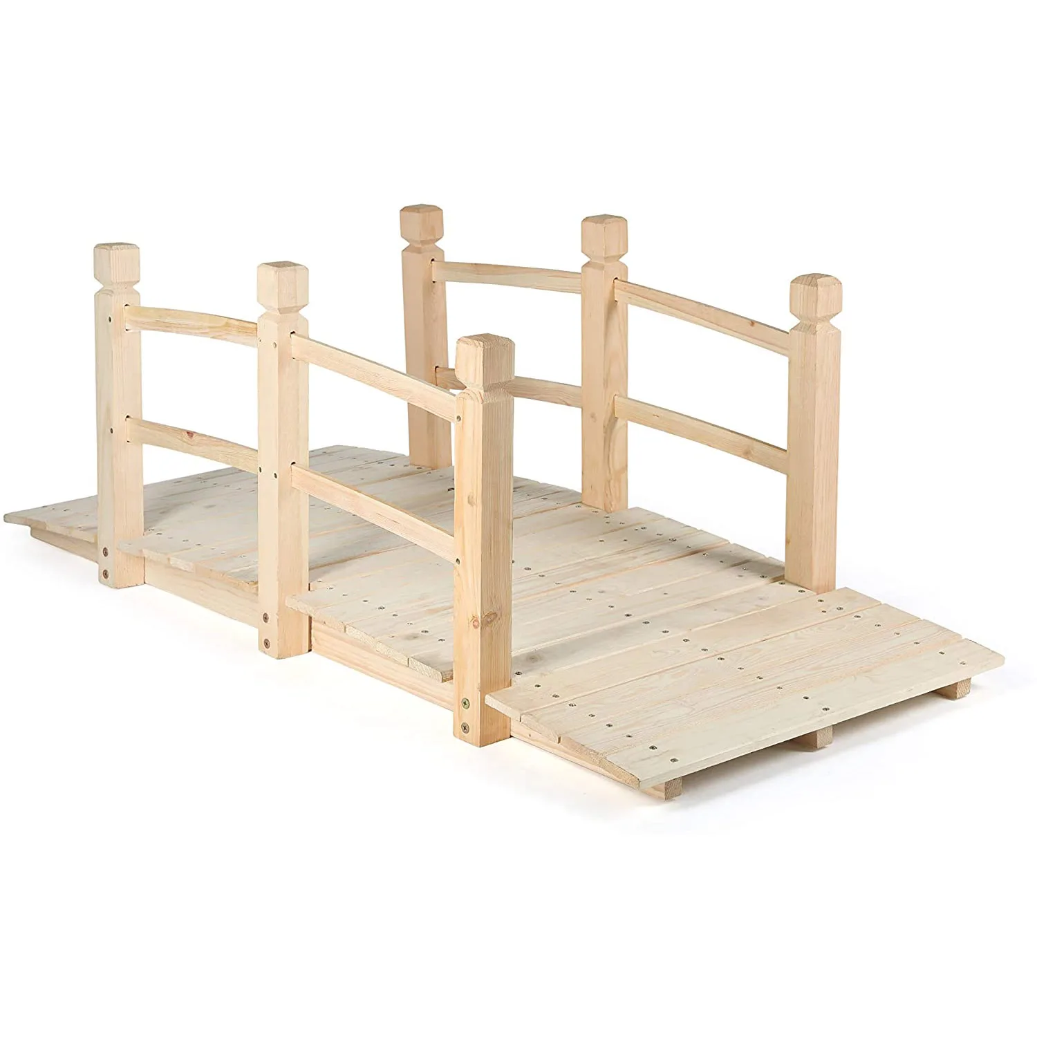 
Garden Bridge Wood Arc Bridge with Rails for outside-5FT Length Natural Classic Decoration for Landscaping Backyard Creek Pond 