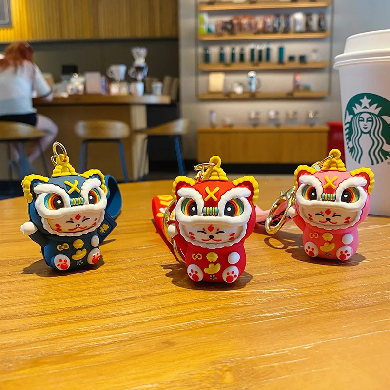Baimao High quality wholesale Chinese wind lion key chain Kawaii lucky luck key chain pvc 3D key chain