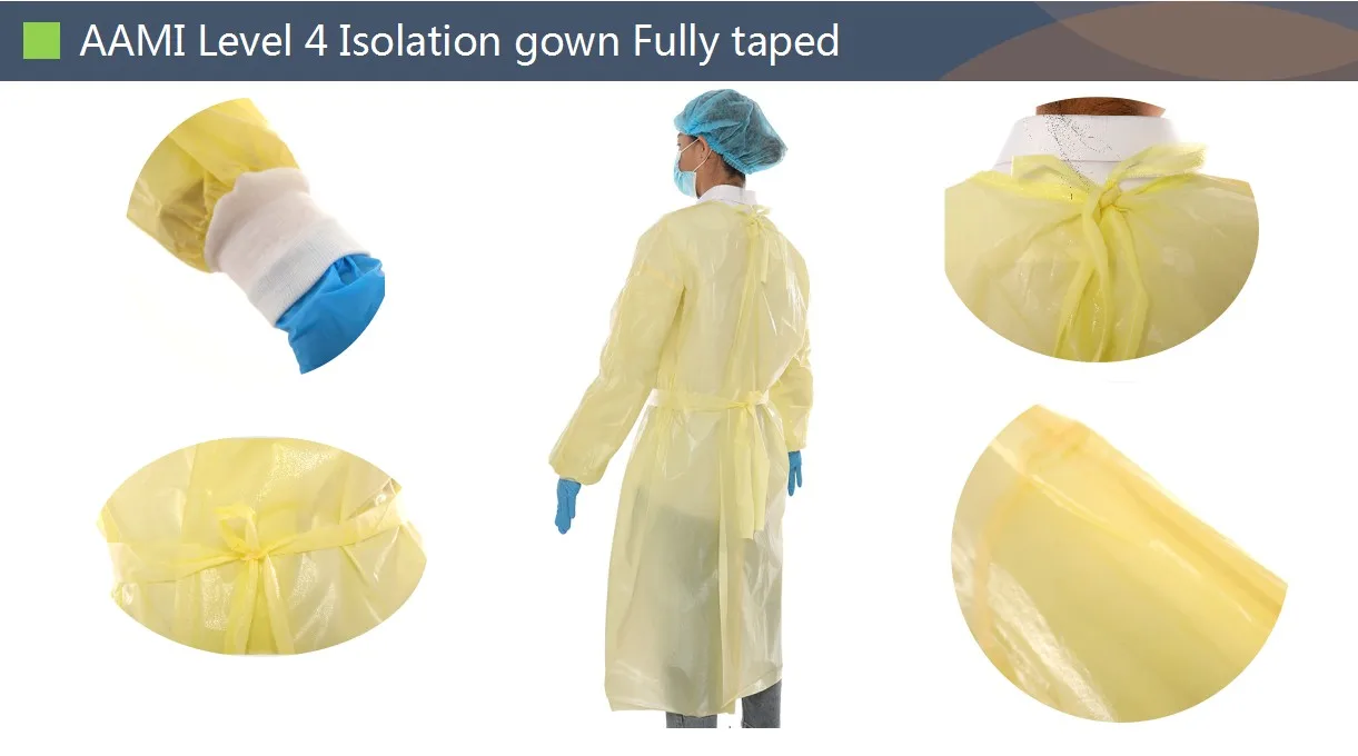 Wholesale ASTM Level 4 PP PE Coated Fully Taped Waterproof  Yellow Disposable Medical Surgical isolation Gown