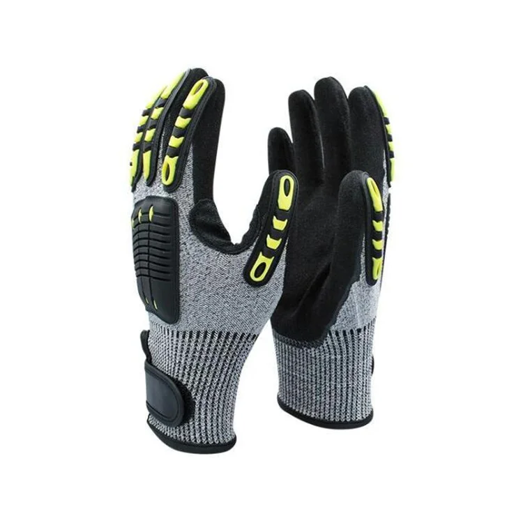 Hespax High Performance Anti Cut HPPE Mechanic Work Gloves Sandy Nitrile Palm Dipped Anti Impact Puncture TPR Labour Gloves