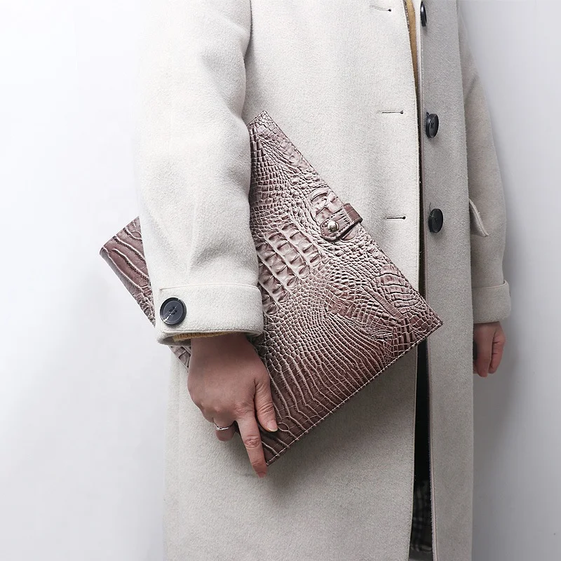 FS8394 Newest Fashion Snake Ostrich Crocodile File Folder Pouch A4 Document Bag for Ipad Phone Pen File 2 Pcs with Card Slots