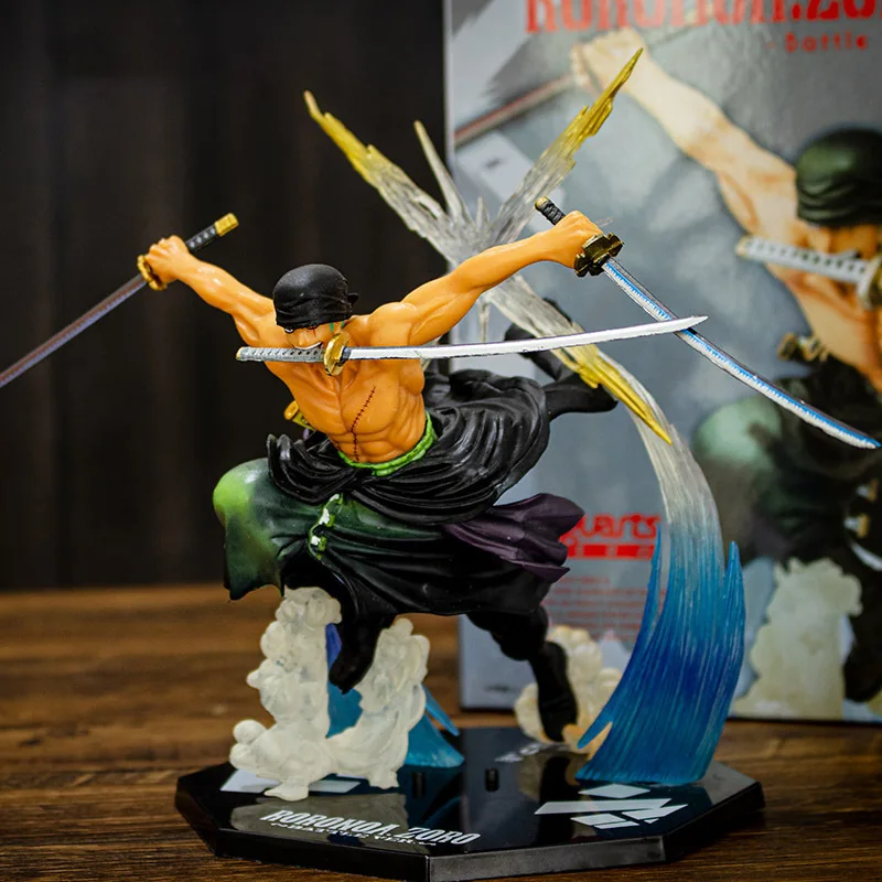 Hot Sale Anime Roronoa Zoro Figure With Box 18CM Double Head Sword Anime Zoro Action Figure